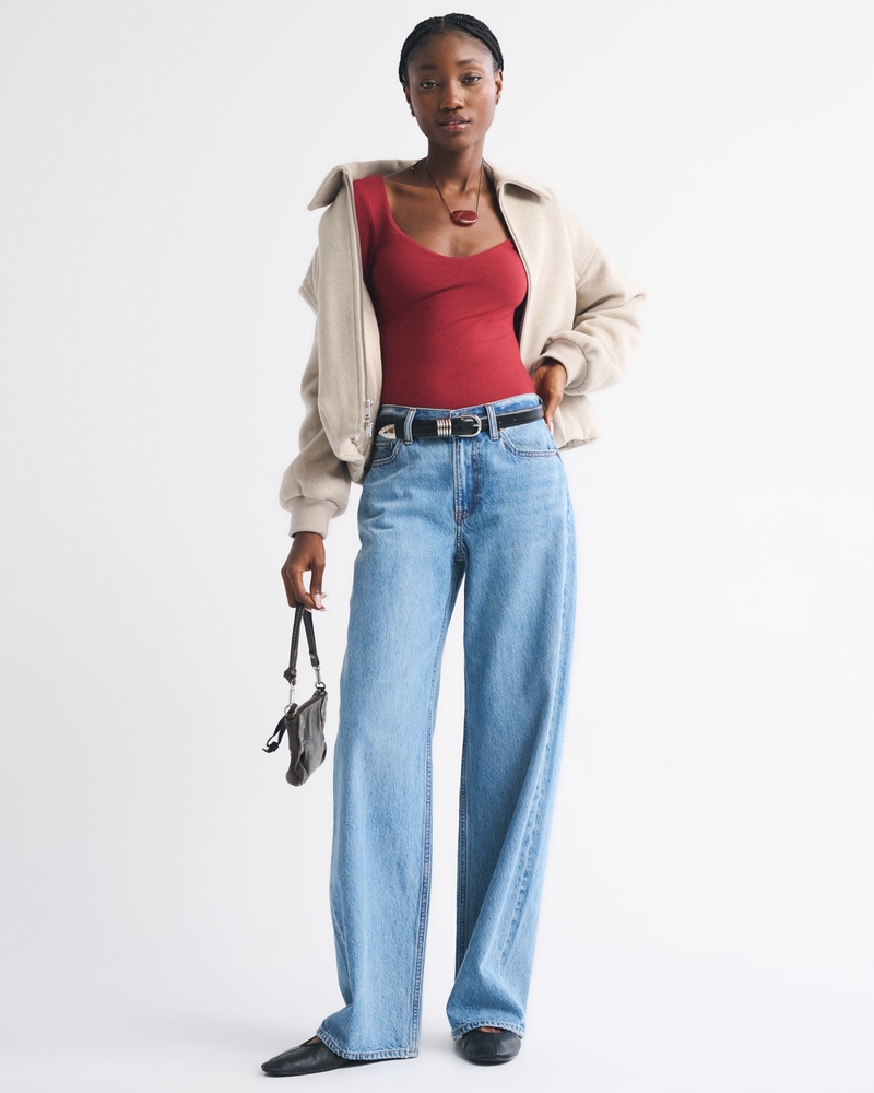 Bra-Free Cotton-Blend Seamless Fabric Deep-V Bodysuit