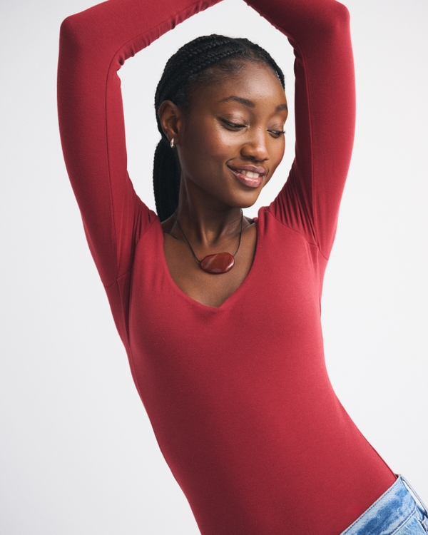 Bra-Free Cotton-Blend Seamless Fabric Deep-V Bodysuit