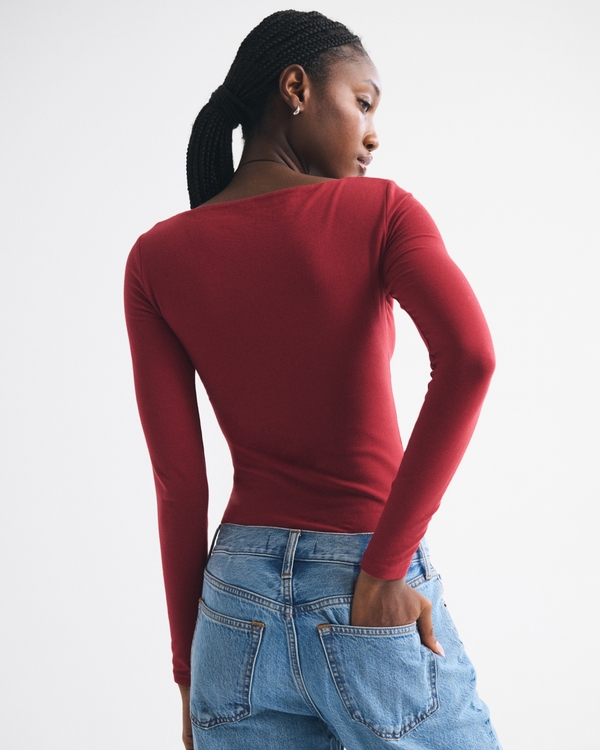 Bra-Free Cotton-Blend Seamless Fabric Deep-V Bodysuit