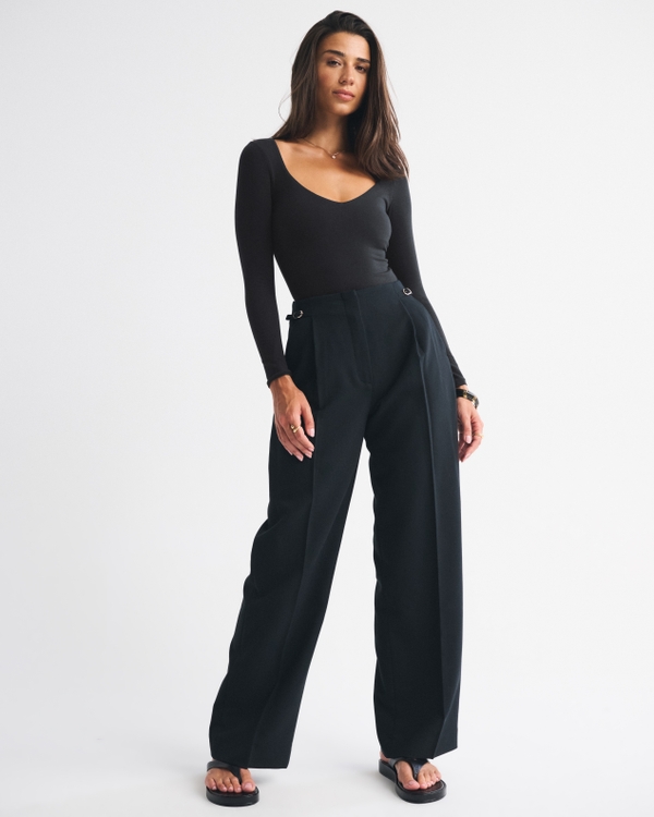 Bra-Free Cotton-Blend Seamless Fabric Deep-V Bodysuit