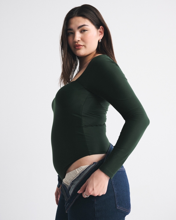 Soft Matte Seamless Long-Sleeve Sweetheart Bodysuit