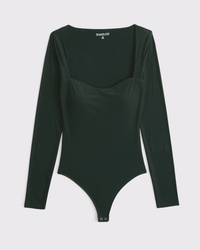 Body à manches longues et encolure en cœur en tissu mat doux sans coutures