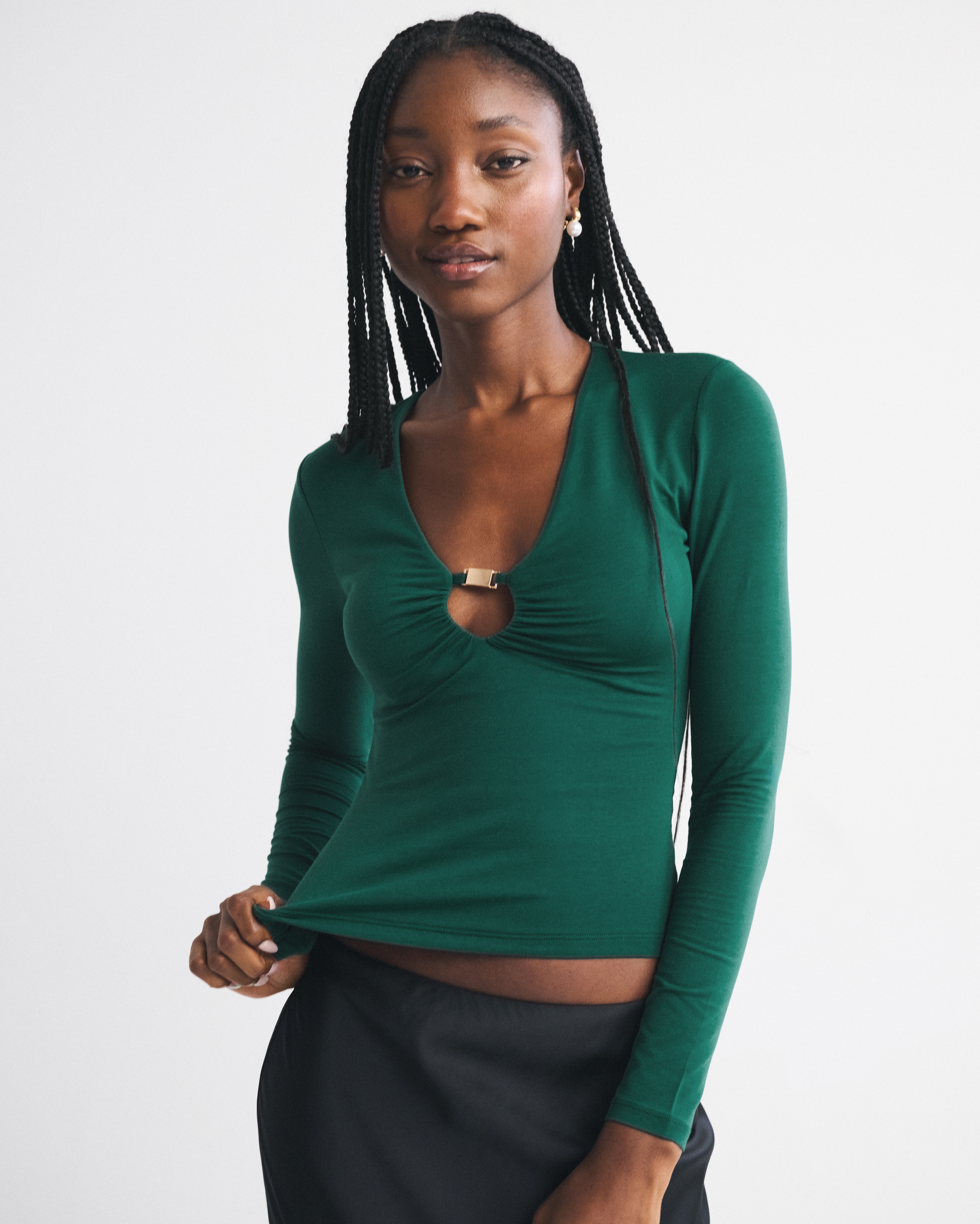 Abercrombie & Fitch Bra-free Hardware Long-sleeve Top In Green