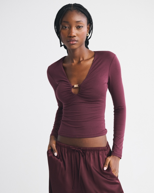 Bra-Free Hardware Long-Sleeve Top