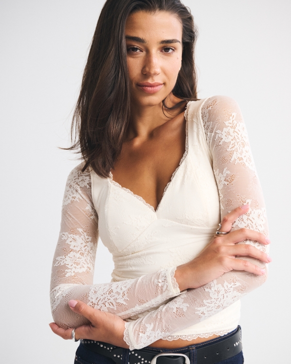 A&F Zoe Bra-Free Long-Sleeve Lace Top