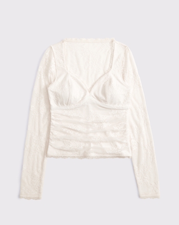 Women's A&F Zoe Bra-Free Long-Sleeve Lace Top | Women's New Arrivals | Abercrombie.com