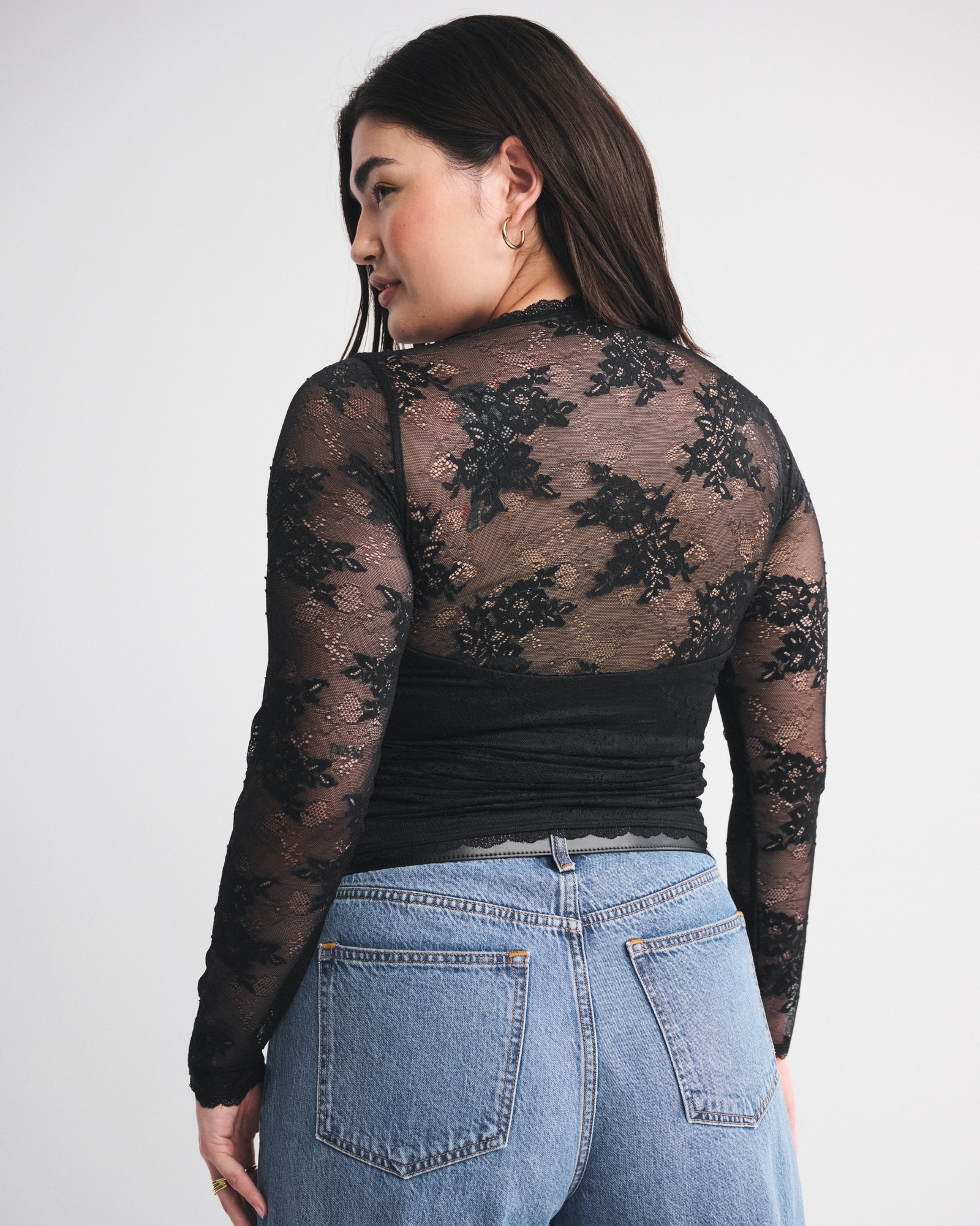 A&F Zoe Bra-Free Long-Sleeve Lace Top