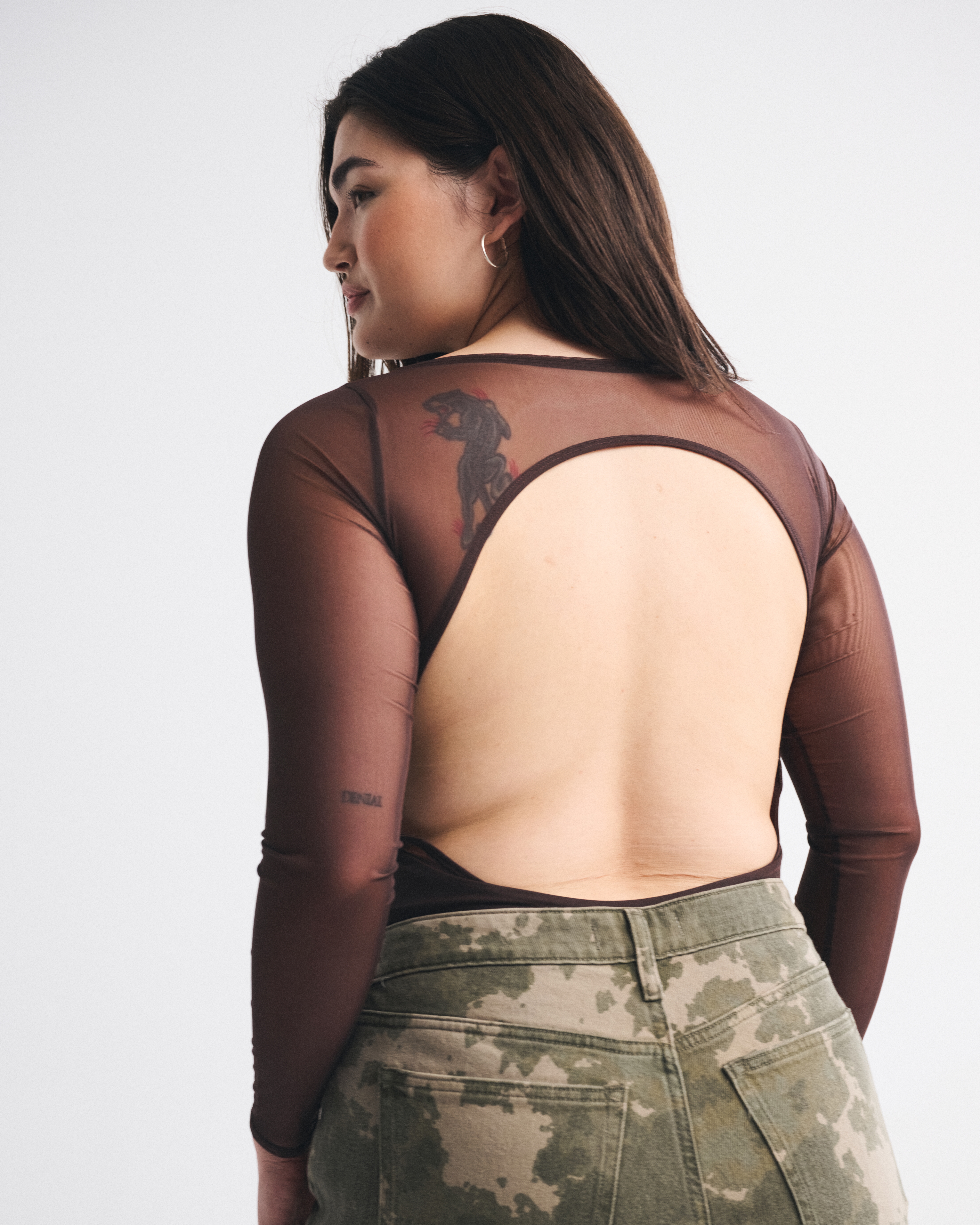 Abercrombie & Fitch Bra-free Long-sleeve Open-back Hardware Bodysuit In Brown