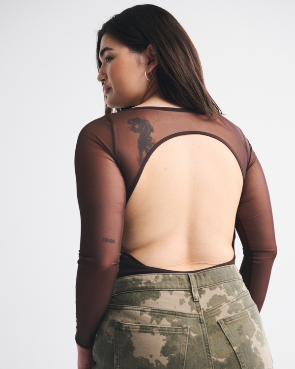 Bra-Free Long-Sleeve Open-Back Hardware Bodysuit