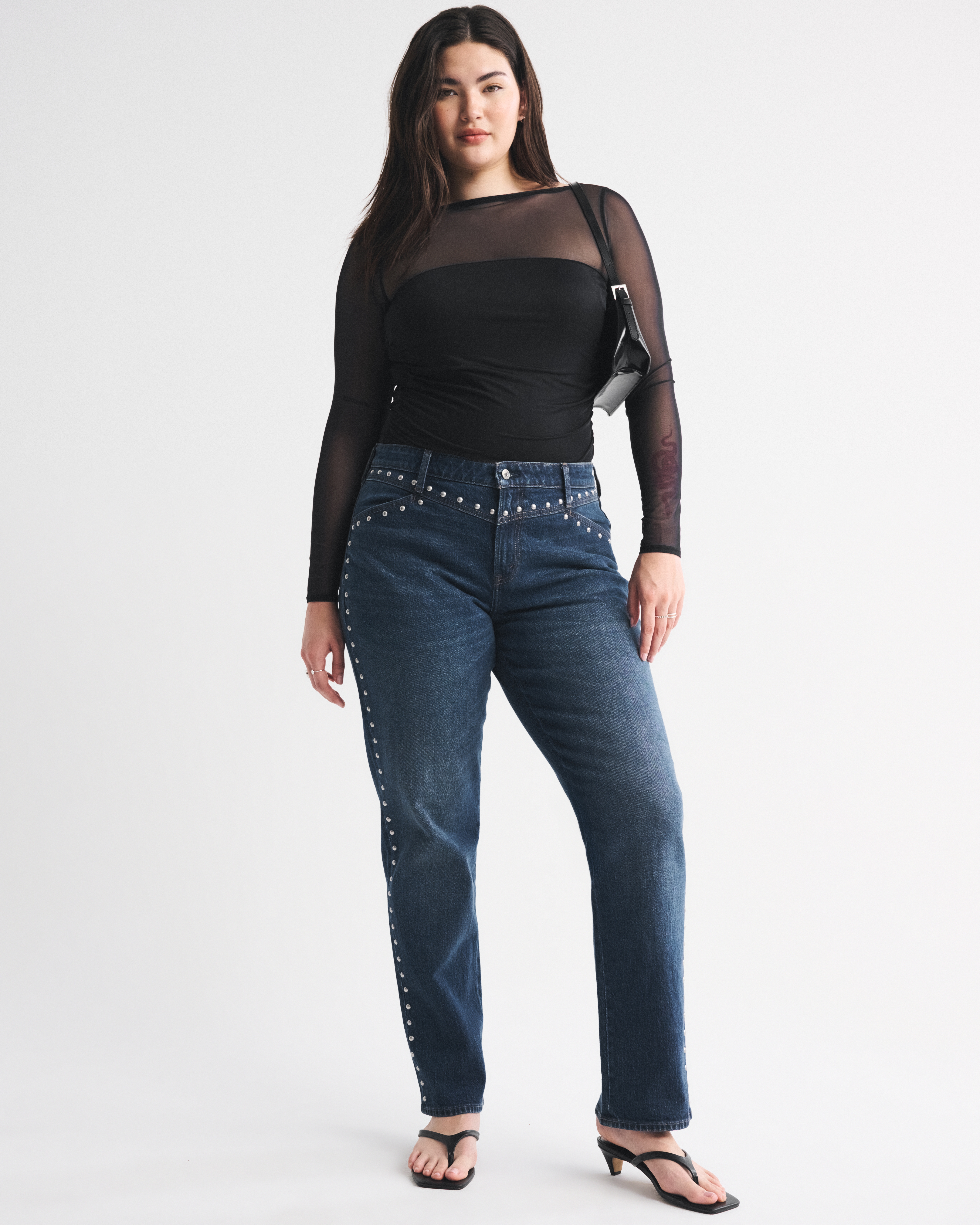 Abercrombie & Fitch Bra-free Long-sleeve Open-back Hardware Bodysuit In Black