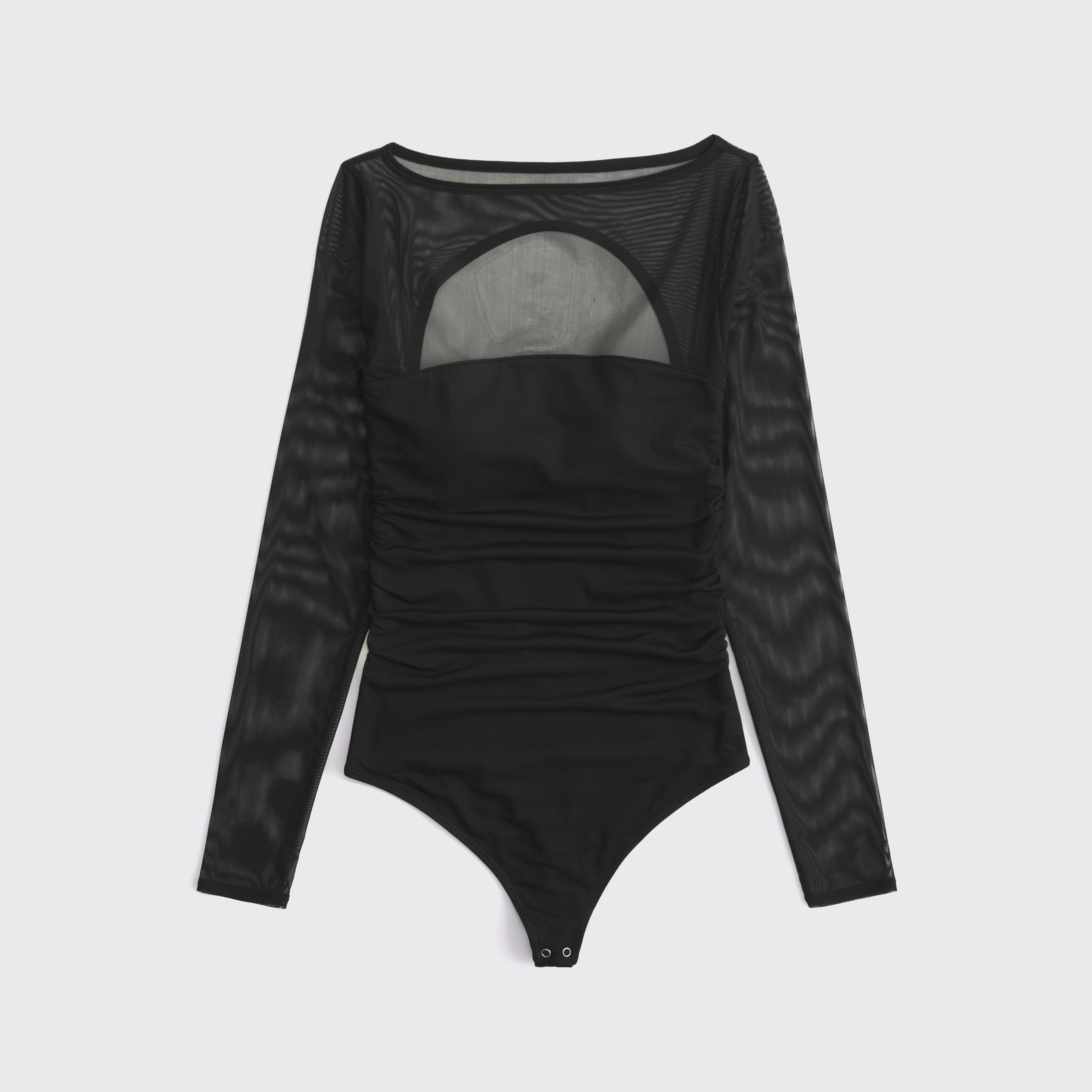 Abercrombie & Fitch Bra-free Long-sleeve Open-back Hardware Bodysuit In Black