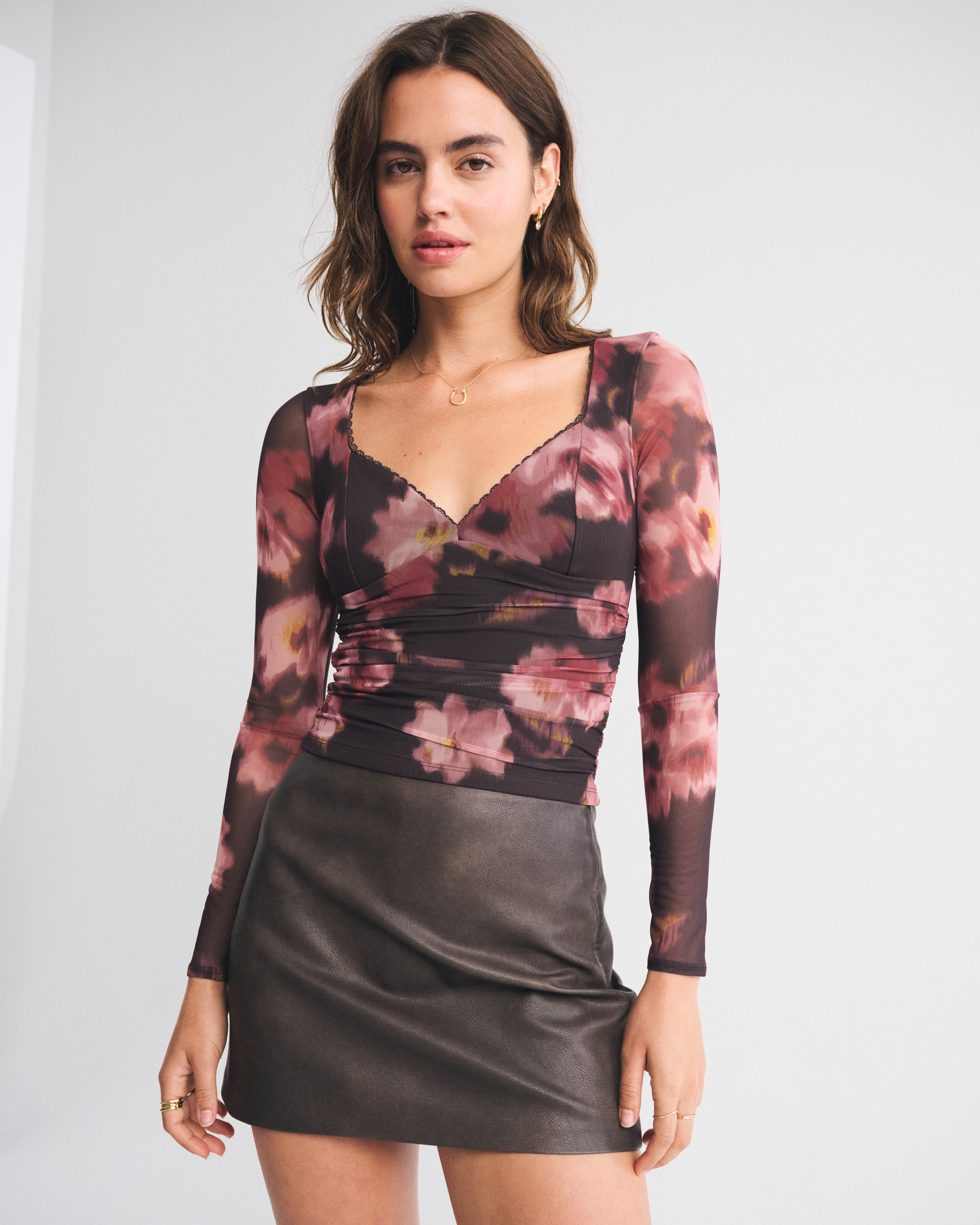 Abercrombie & Fitch A&f Zoe Bra-free Long-sleeve Mesh Top In Multi