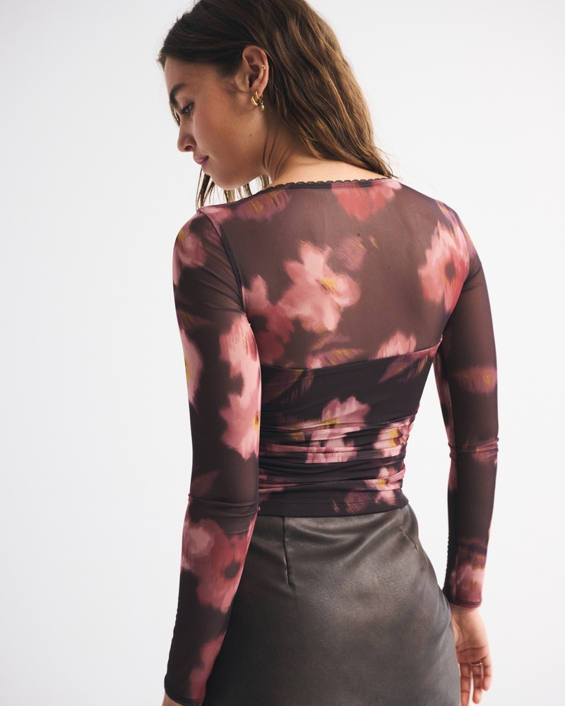 A&F Zoe Bra-Free Long-Sleeve Mesh Top