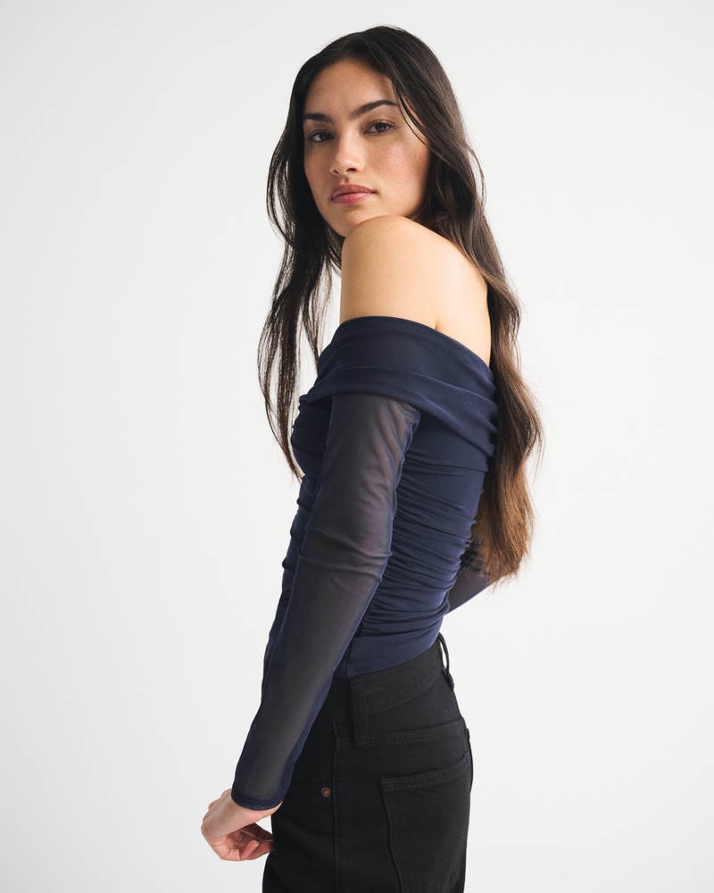 Off-The-Shoulder Mesh Hardware Top