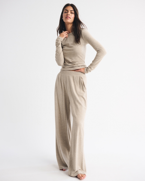 Long-Sleeve Cozy Lounge Knit Tee, Oatmeal view 2