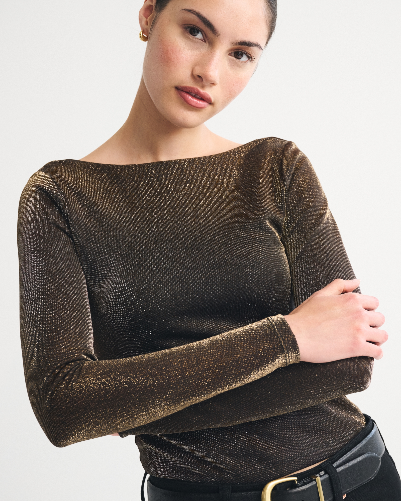 Bra-Free Lurex Cowl-Back Hardware Top