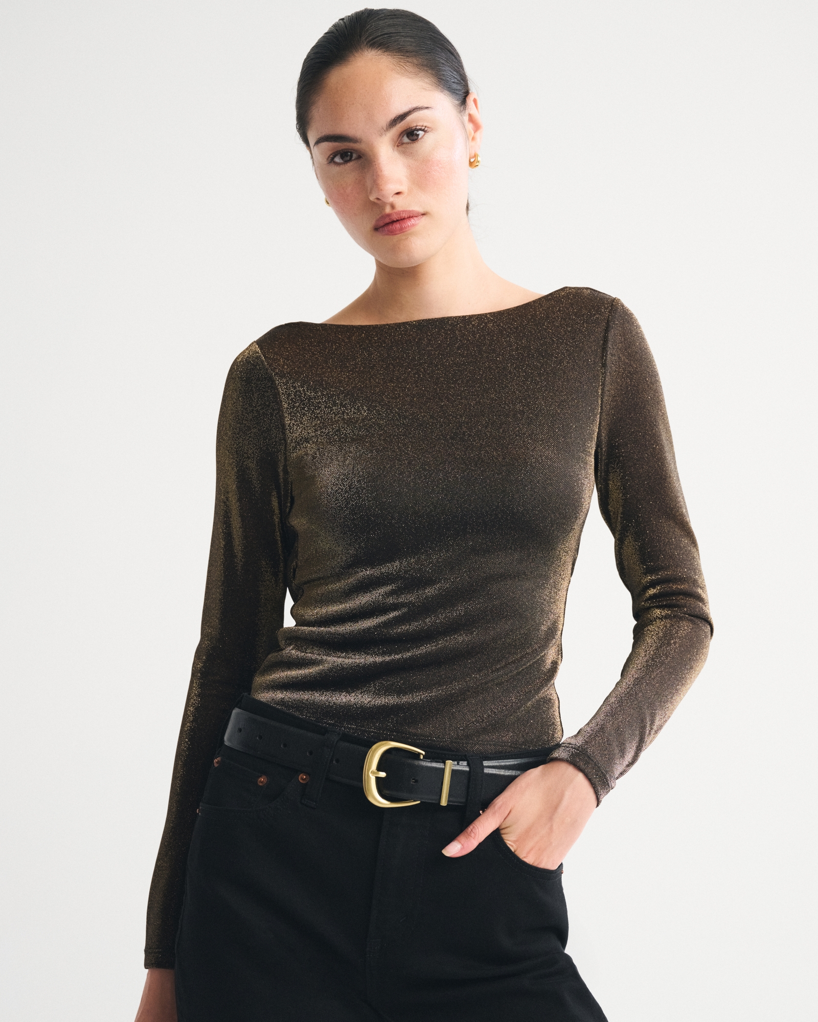 Bra-Free Lurex Cowl-Back Hardware Top