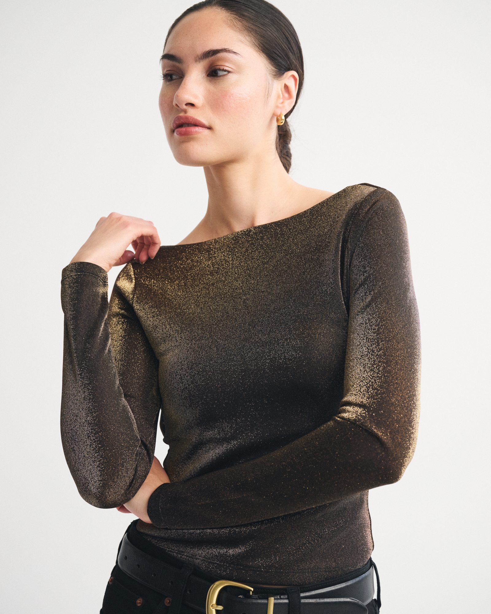 Bra-Free Lurex Cowl-Back Hardware Top