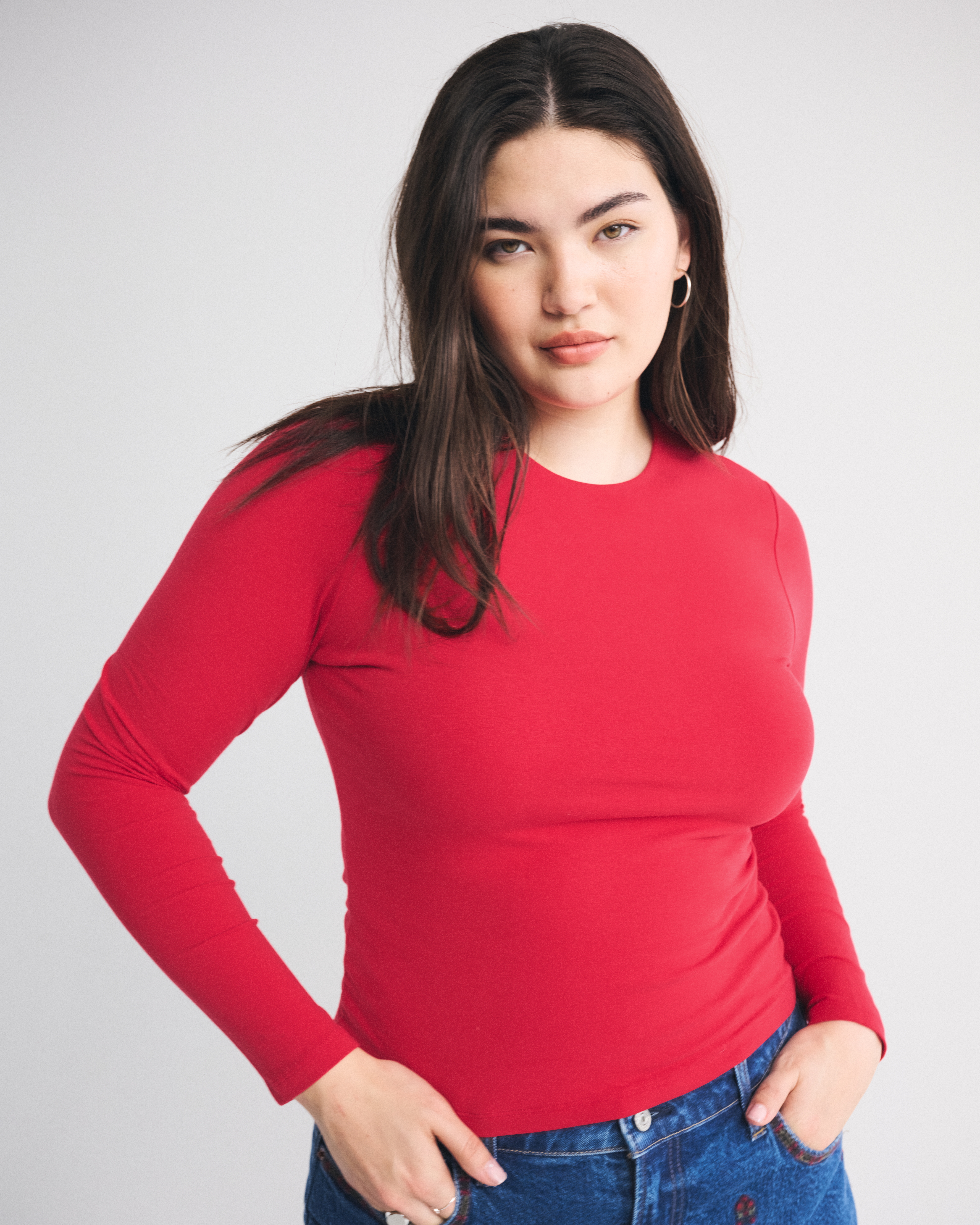 Abercrombie & Fitch Double-lined Long-sleeve Baby Tee In Red