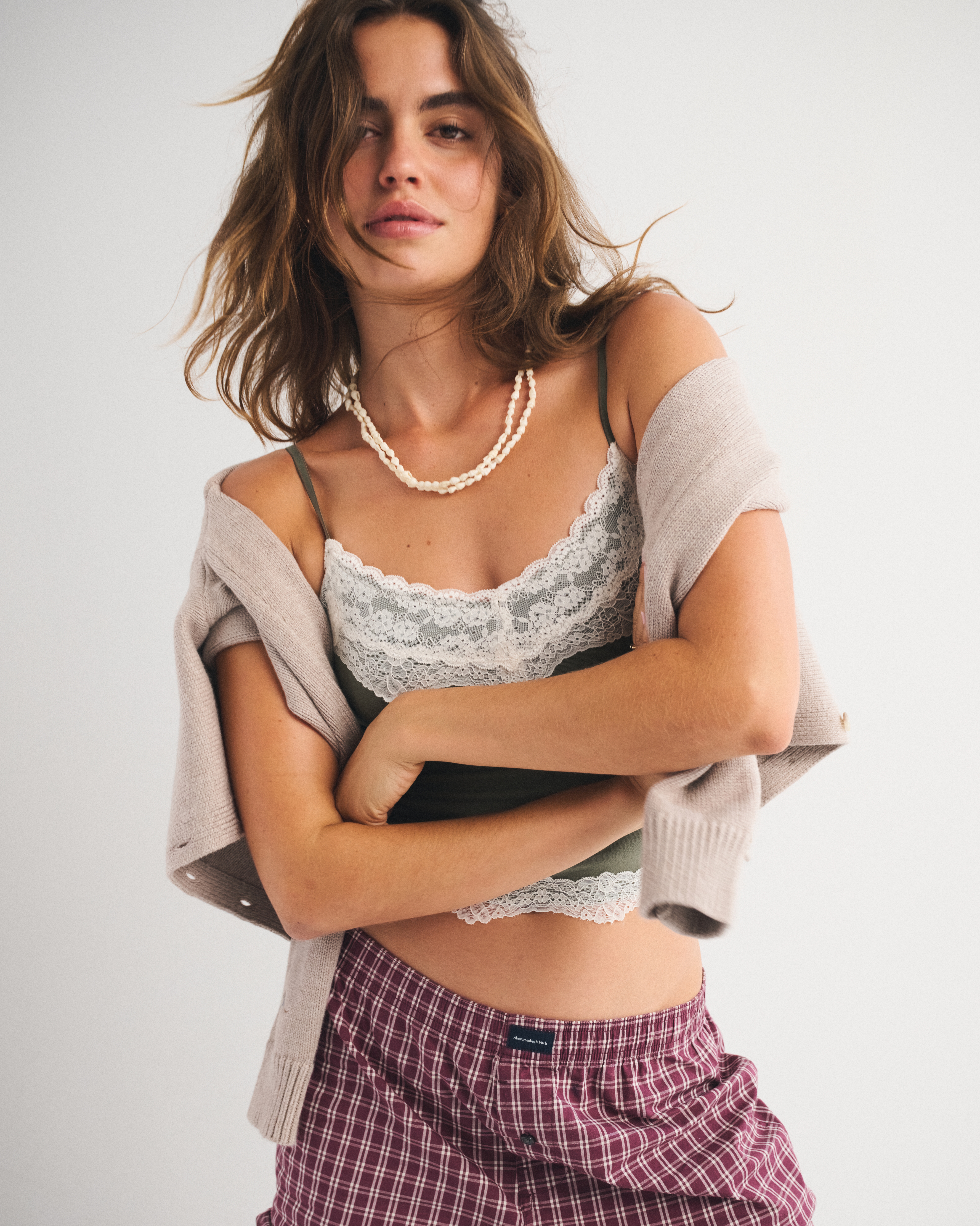 Abercrombie & Fitch Bra-free Lace-trim Cami In Green