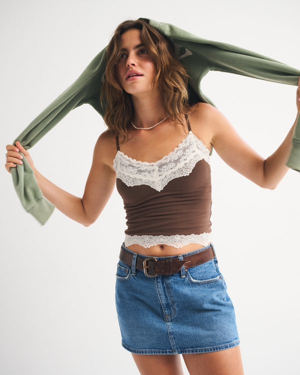Bra-Free Lace-Trim Cami, Brown view 1