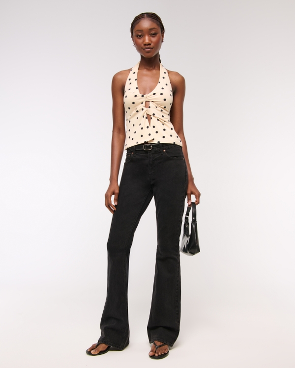 Bra-Free Twist Halter Cutout Top, Cream Polka Dot view 2
