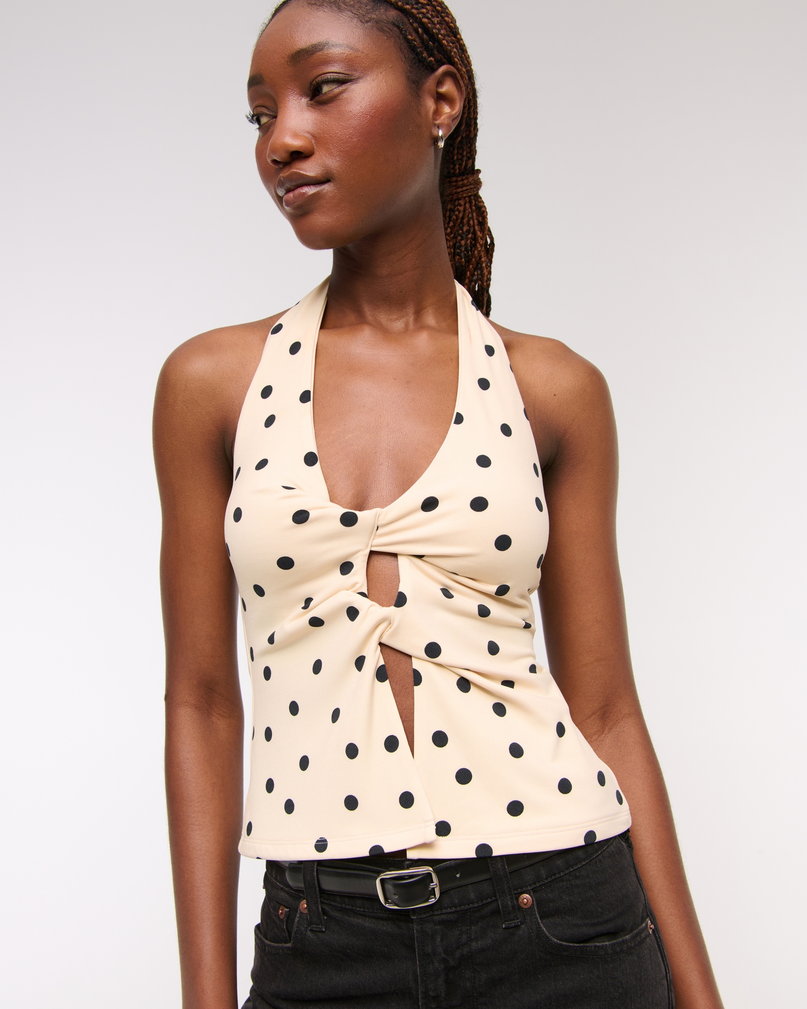 Bra-Free Twist Halter Cutout Top