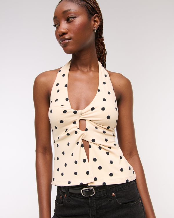 Bra-Free Twist Halter Cutout Top