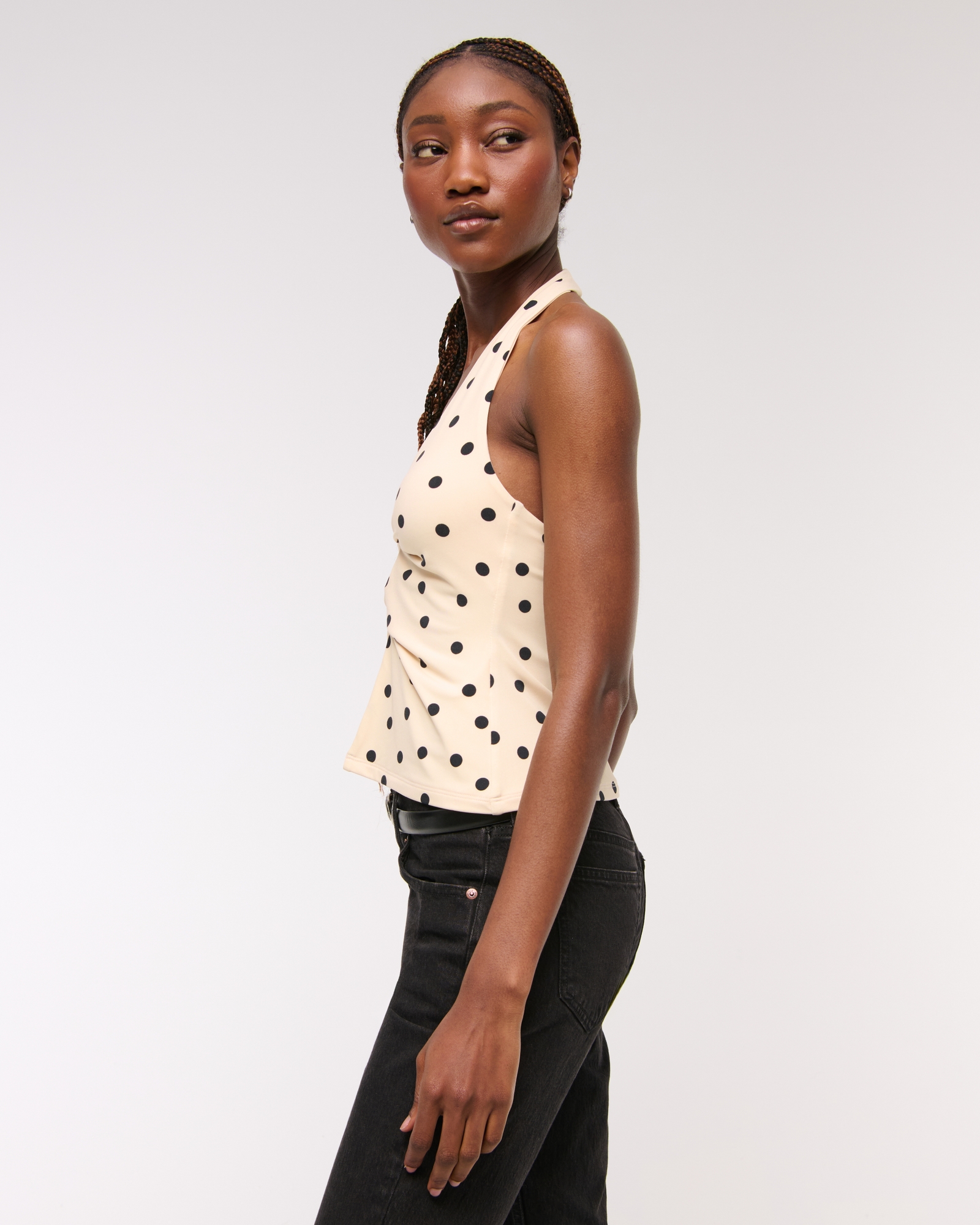 Bra-Free Twist Halter Cutout Top