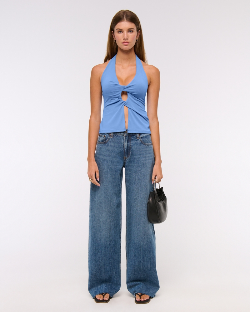 Bra-Free Twist Halter Cutout Top