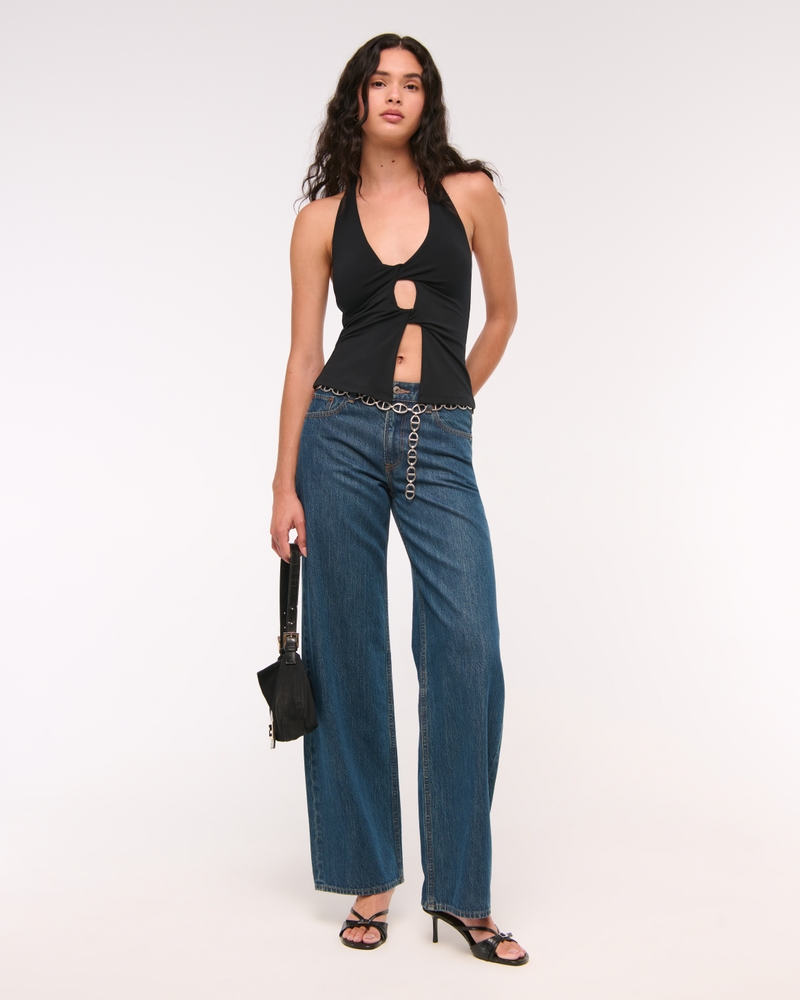 Bra-Free Twist Halter Cutout Top