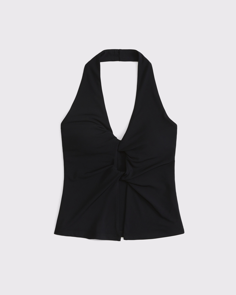 Bra-Free Twist Halter Cutout Top
