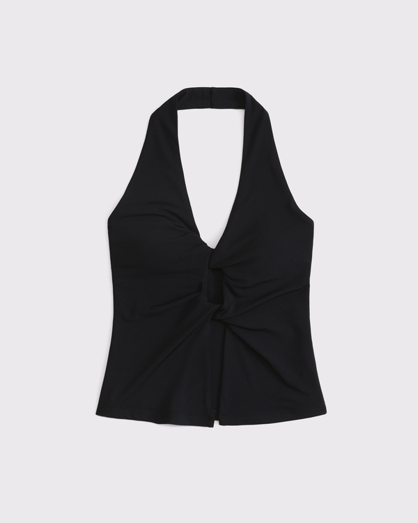 Bra-Free Twist Halter Cutout Top, Black view 1