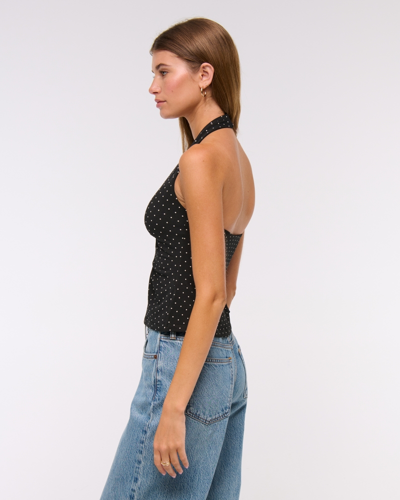 Bra-Free Twist Halter Cutout Top