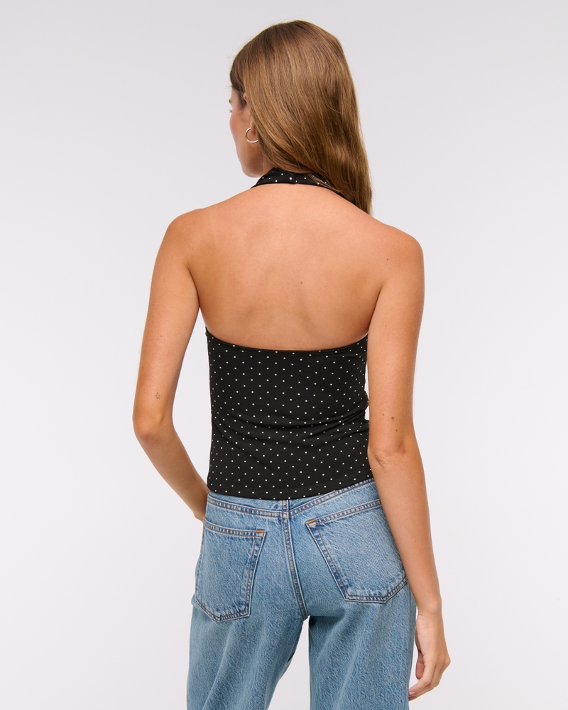 Bra-Free Twist Halter Cutout Top