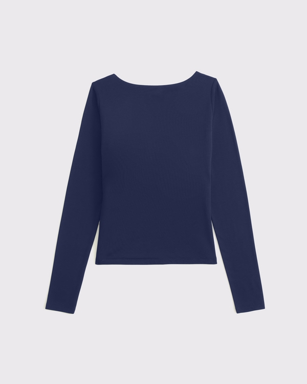 Bra-Free Cowl-Back Hardware Top, Midnight Blue view 1