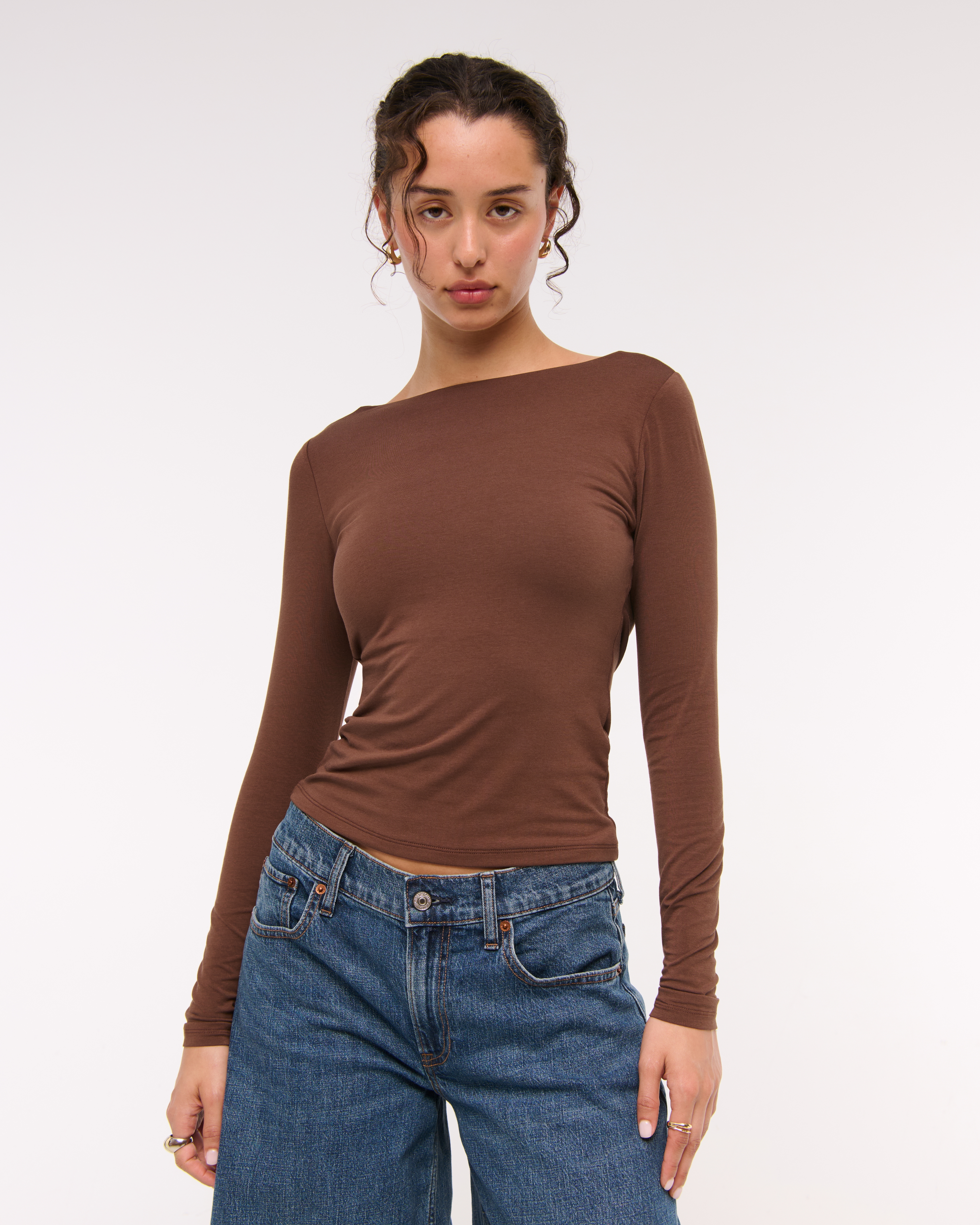 Abercrombie & Fitch Bra-free Cowl-back Hardware Top In Brown