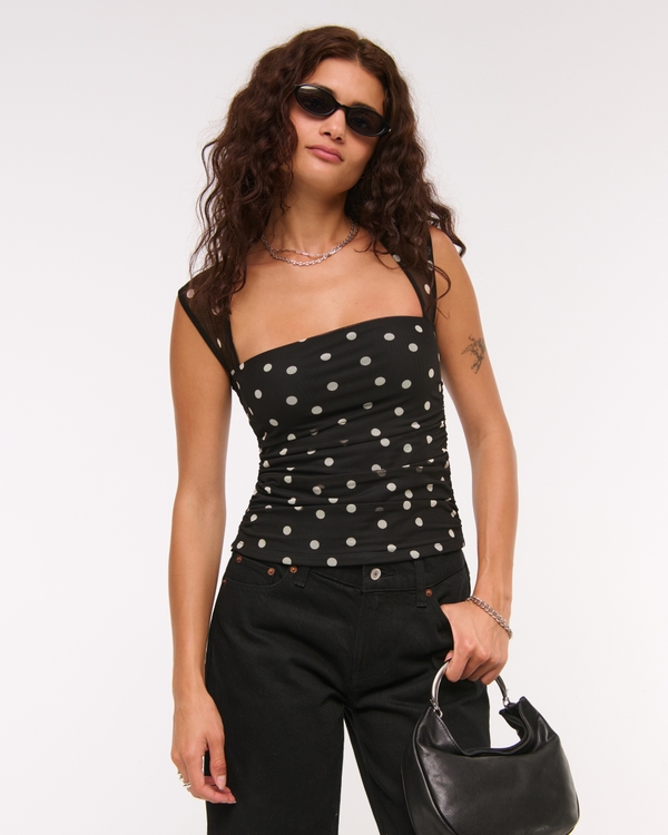 The A&F Ava Mesh Top, Black Polka Dot view 1