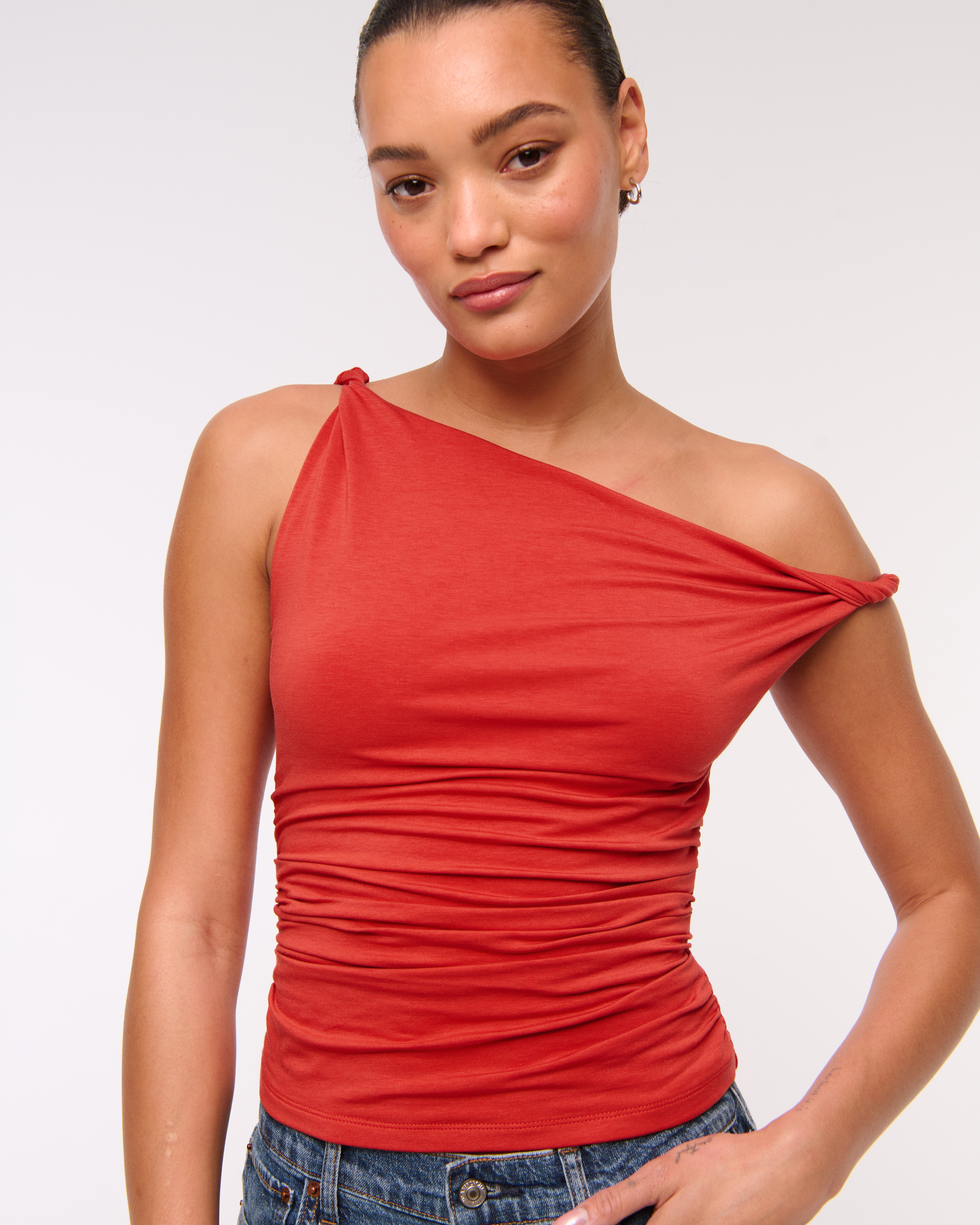 Abercrombie & Fitch Asymmetrical Twist Top In Red