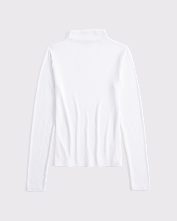Long-Sleeve Rib Mockneck Top, White view 2