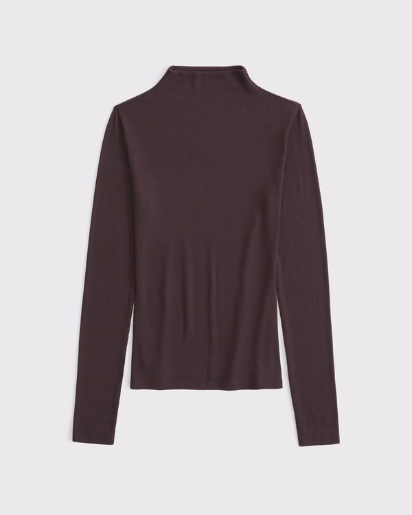 Long-Sleeve Rib Mockneck Top