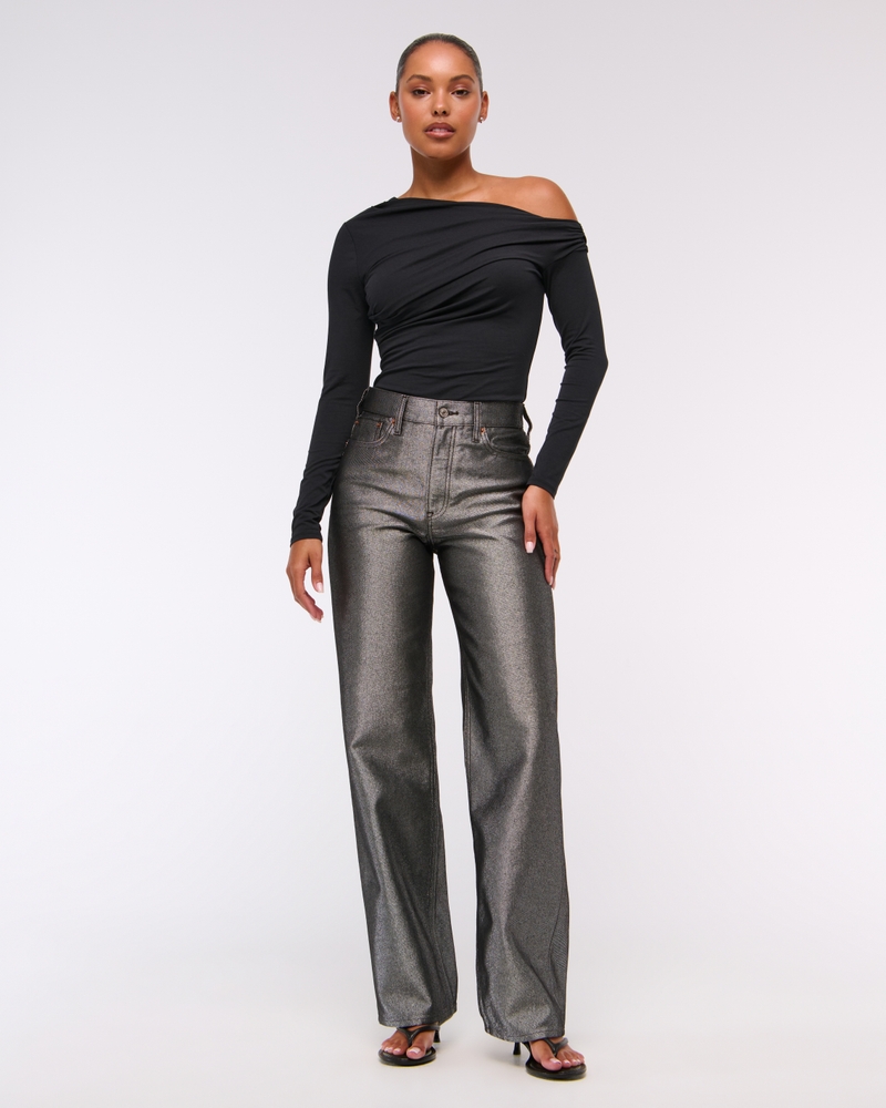Long-Sleeve Asymmetrical Draped Top
