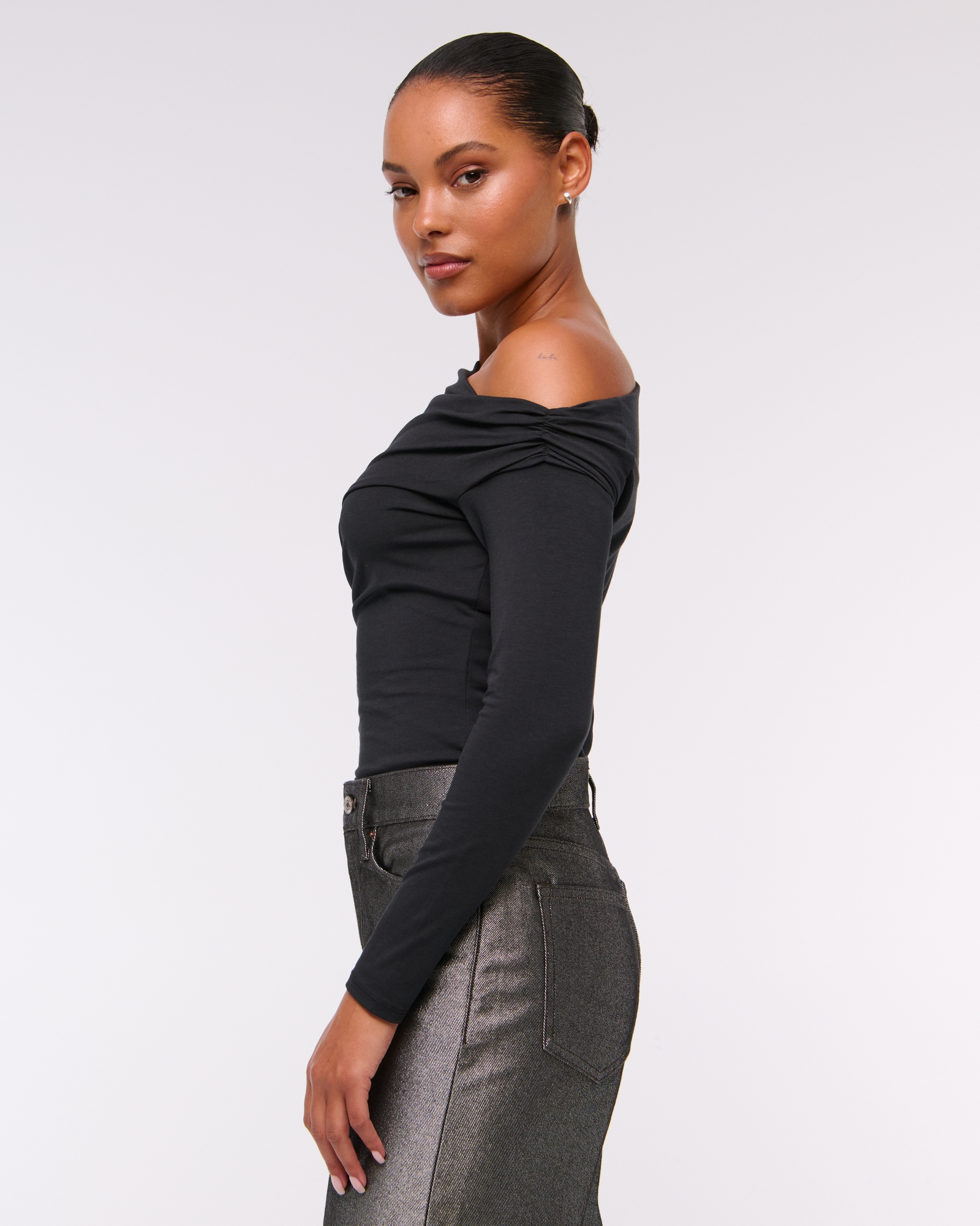 Long-Sleeve Asymmetrical Draped Top