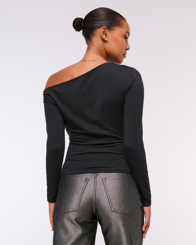 Long-Sleeve Asymmetrical Draped Top