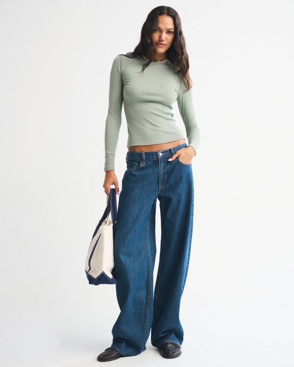 Long-Sleeve Powdered Rib Tee, Green view 2