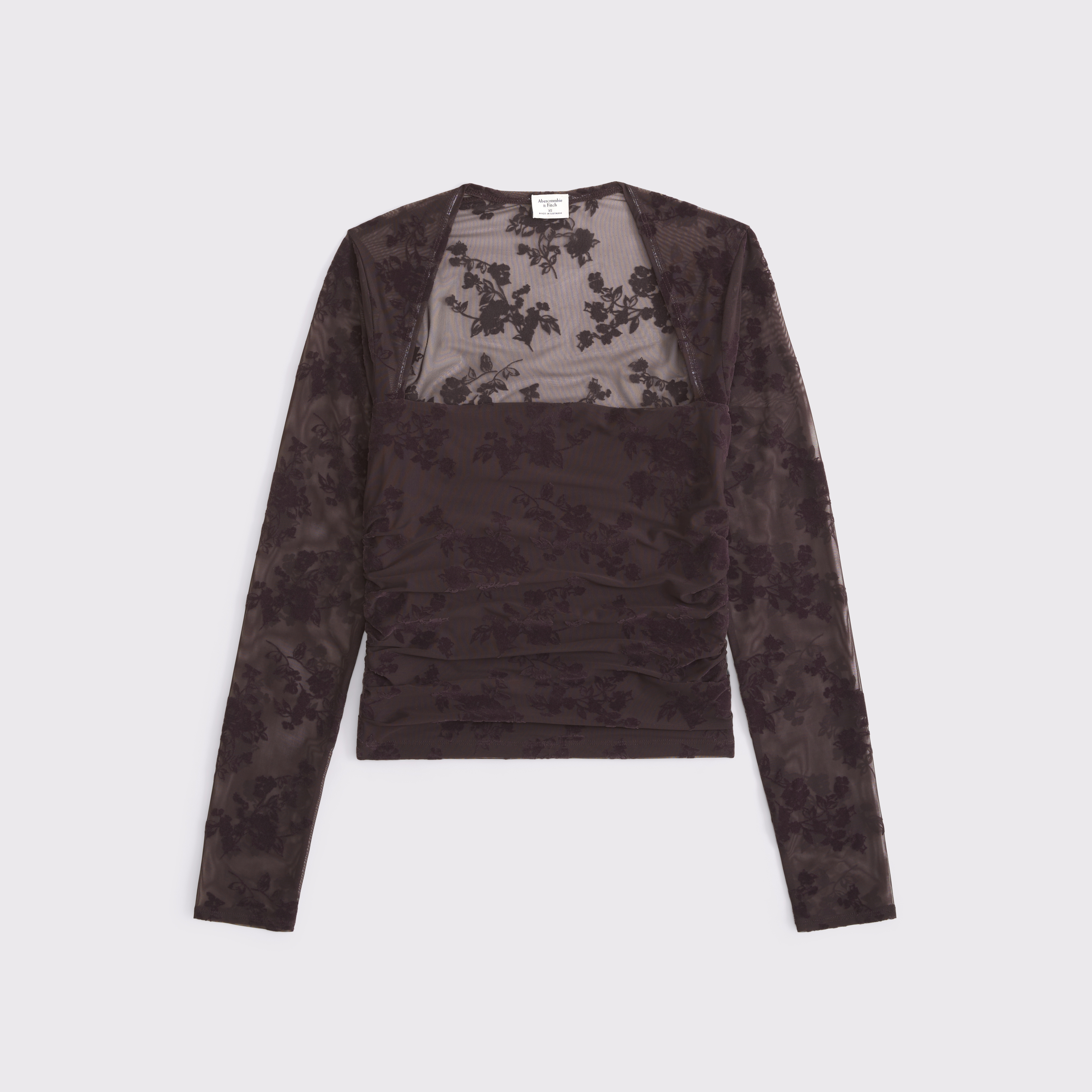 Abercrombie & Fitch The A&f Ava Long-sleeve Mesh Top In Brown