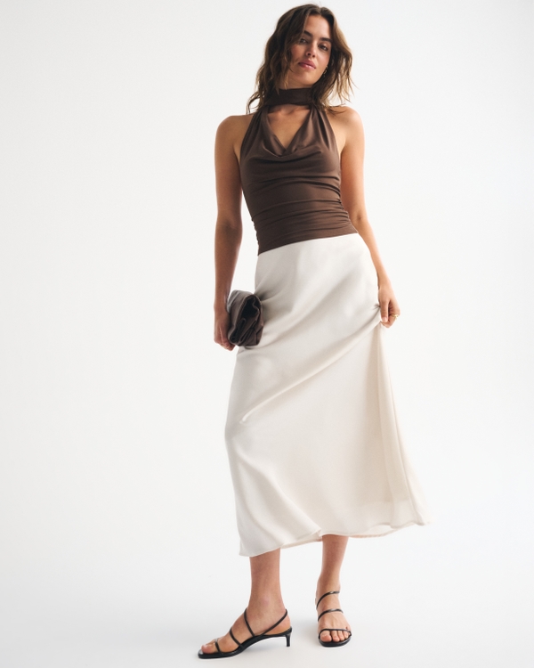 Halter Cowl Neck Scarf Top, Brown view 2
