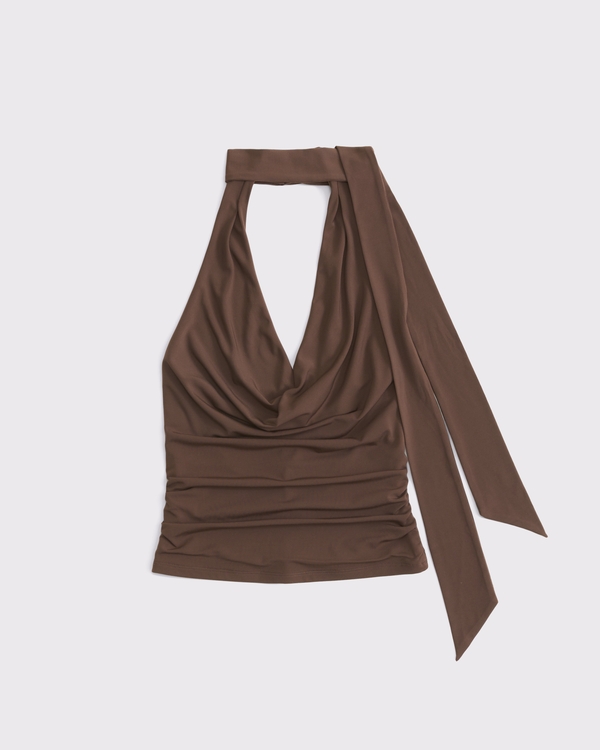 Halter Cowl Neck Scarf Top, Brown view 1