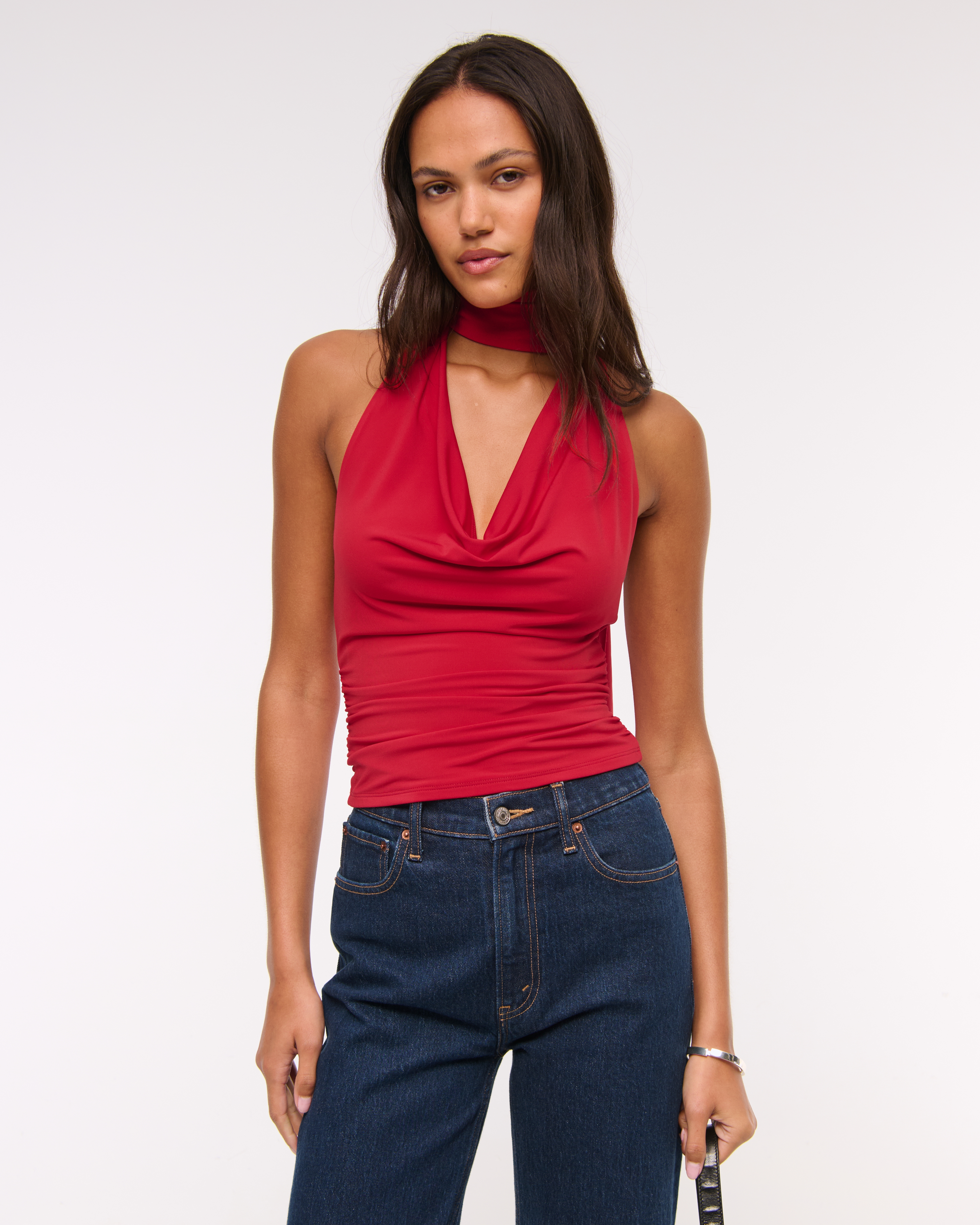 Abercrombie & Fitch Halter Cowl Neck Scarf Top In Red