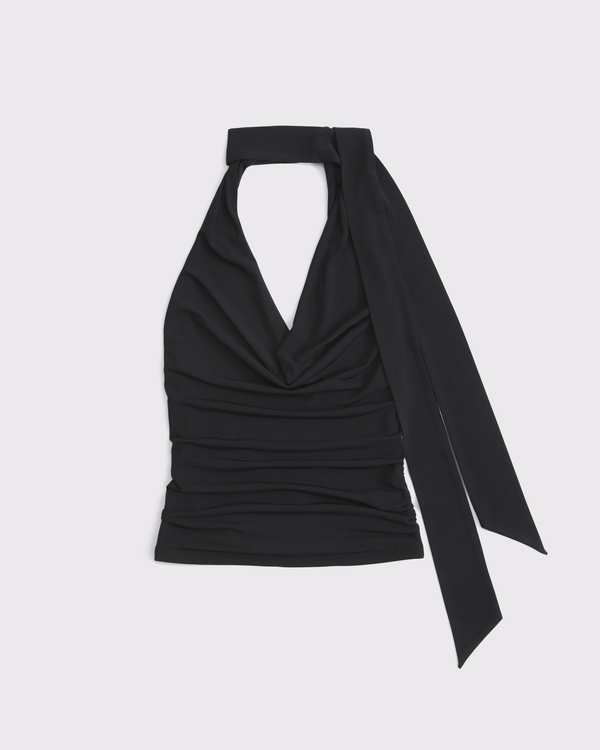 Halter Cowl Neck Scarf Top, Black view 1